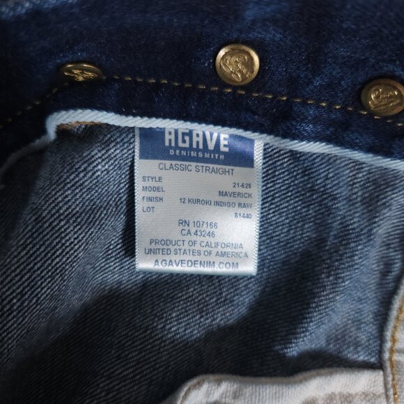 Agave Denimsmith Maverick Classic Straight Blue Jeans Mens Size 36 Button Fly - Picture 14 of 16